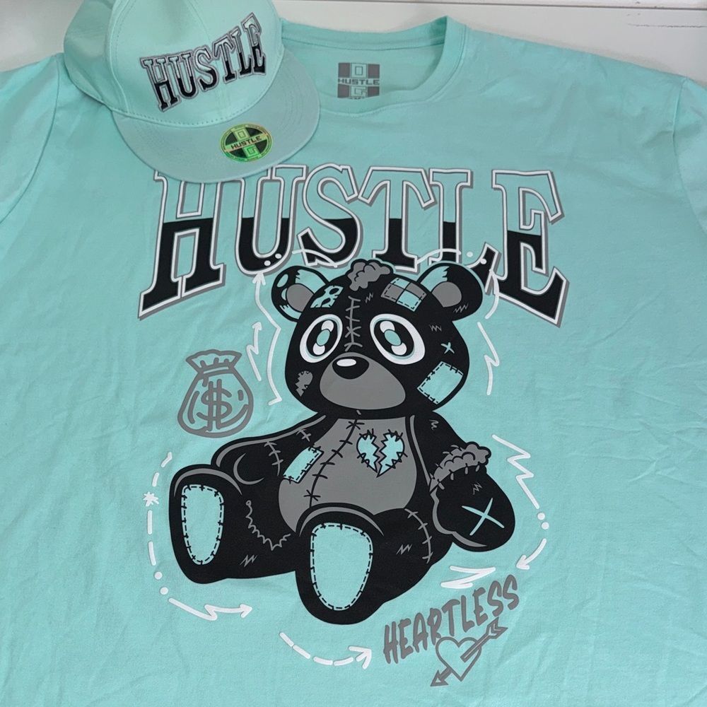 Hustler Hollywood Kids Teal Bear T-Shirt & hat Sz 3X NWT